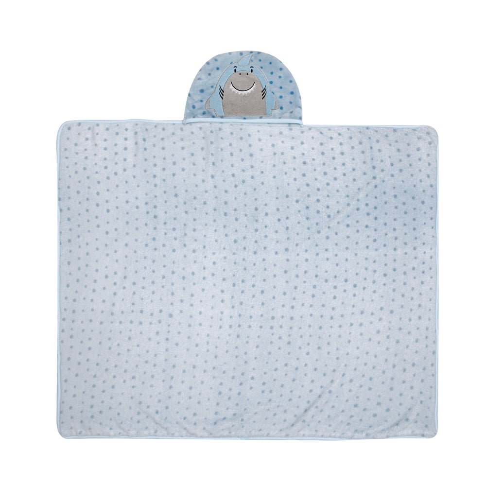 Cobertor Bordado de Microfibra Papi Friends com Capuz Tubarão Blu - Conforto Exclusivo para Seu Bebê