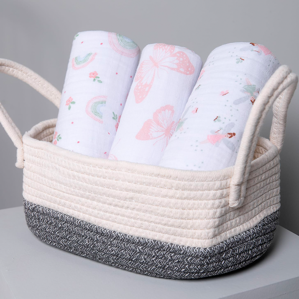 Cueiro swaddle papi soft estampado 80cm x 80cm contém 03 un arco de flores