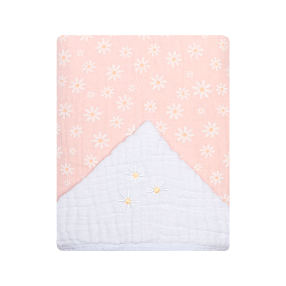 Toalha de Banho Papi Soft com Capuz Bordado Margaridas - Conforto Exclusivo para Seu Bebê