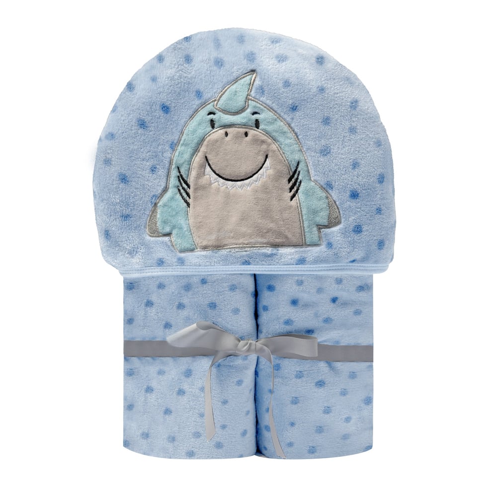 Cobertor Bordado de Microfibra Papi Friends com Capuz Tubarão Blu - Conforto Exclusivo para Seu Bebê