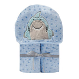 Cobertor Bordado de Microfibra Papi Friends com Capuz Tubarão Blu - Conforto Exclusivo para Seu Bebê