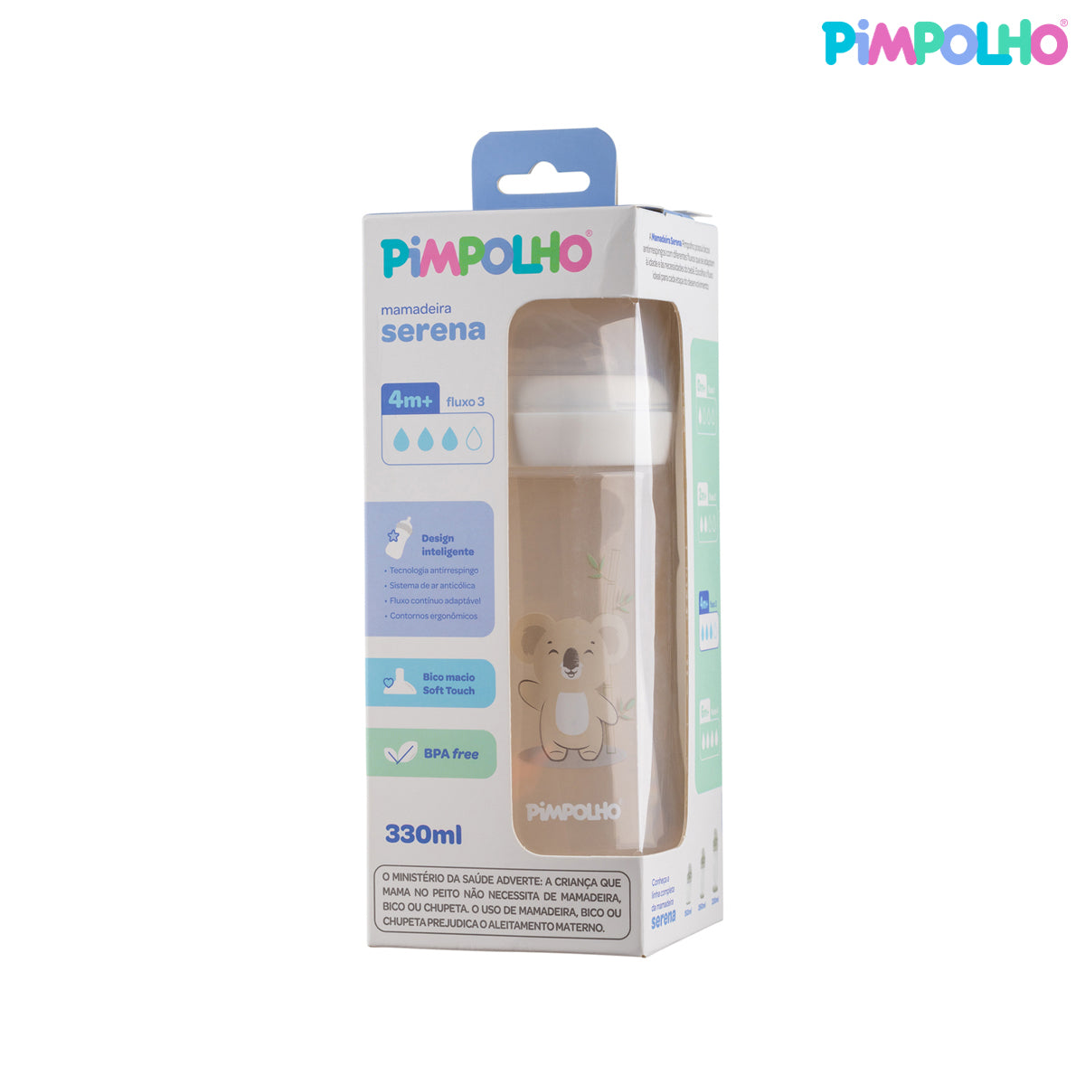 Mamadeira Serena Pimpolho Coala Branca – 330ml de Conforto e Segurança