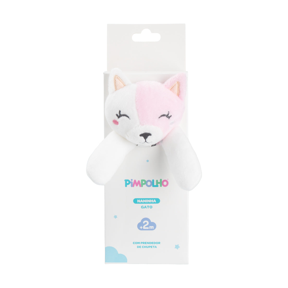 Naninha com Prendedor de Chupeta Feminina Pimpolho Branca/Gato