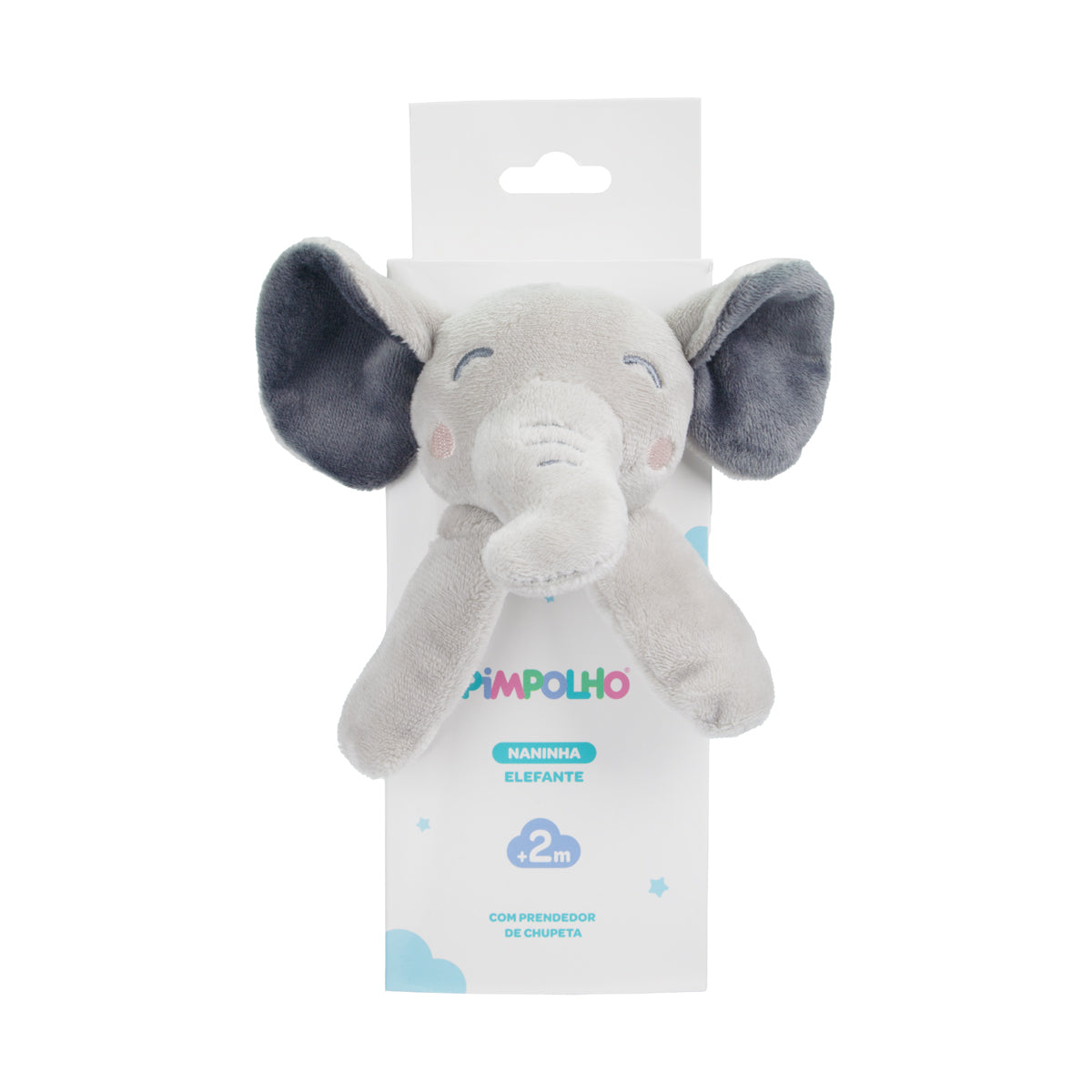 Naninha com Prendedor de Chupeta Unissex Pimpolho Cinza/Elefante