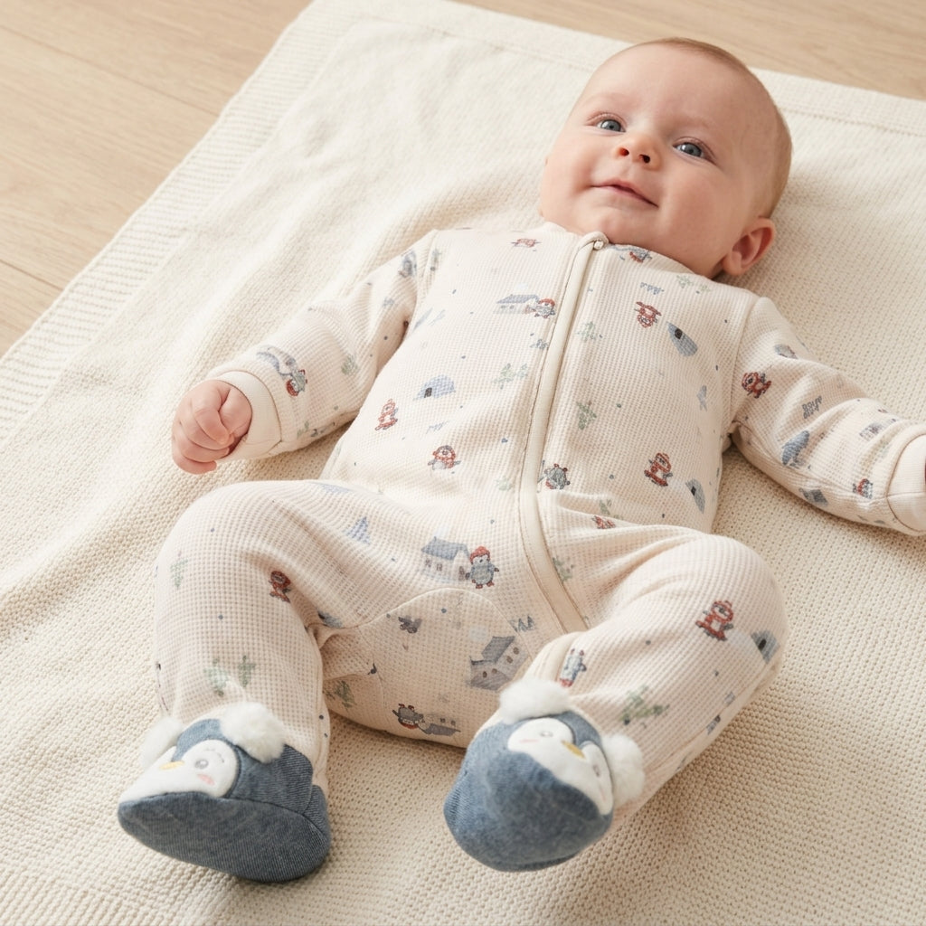 Macacão Longo Inverno com Pinguim – Conforto e Praticidade para Bebê