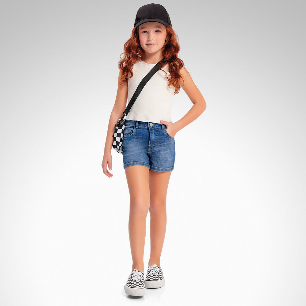 Shorts Feminino Infantil Basico Jeans