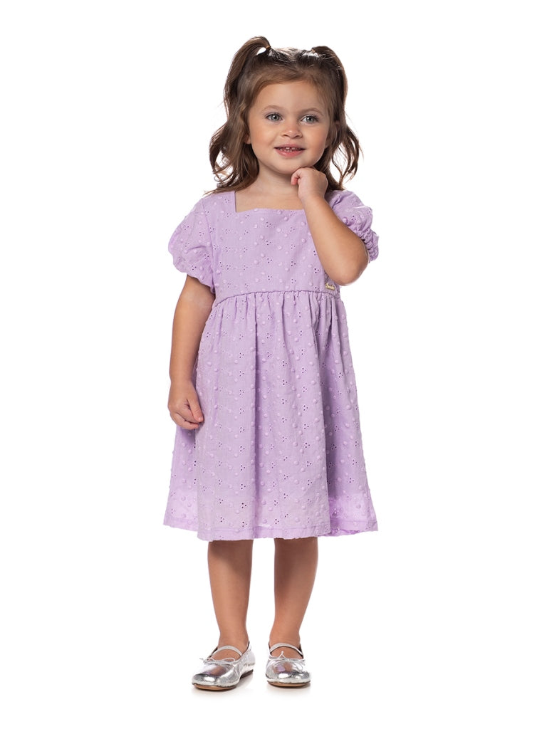 Vestido Feminino Infantil Em Tecido Plano Laise