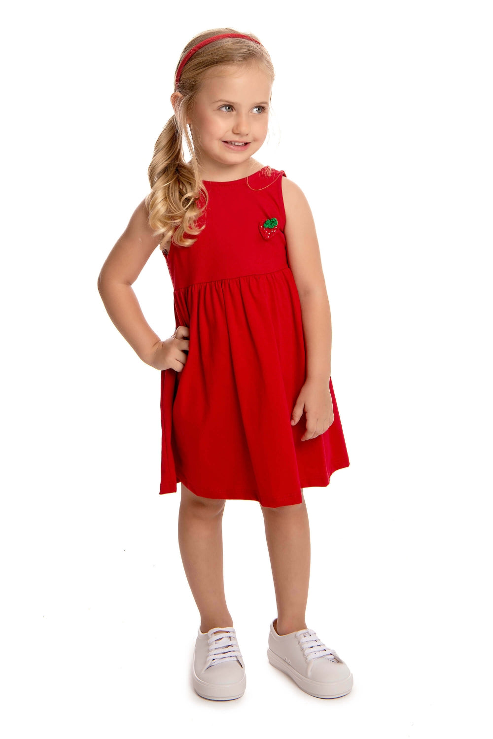 Vestido Feminino Infantil Meia Malha Morango