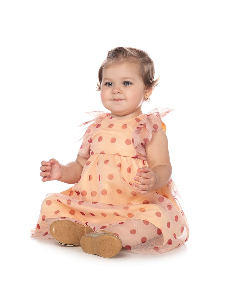 Vestido Feminino Infantil em Tule Sublimado Poá – Charme e Conforto para Momentos Especiais