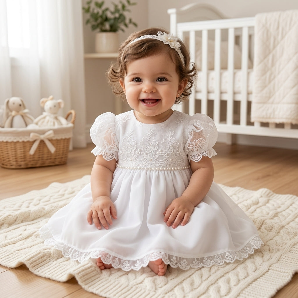 Vestido Infantil de Renda Bordada com Elegância e Conforto